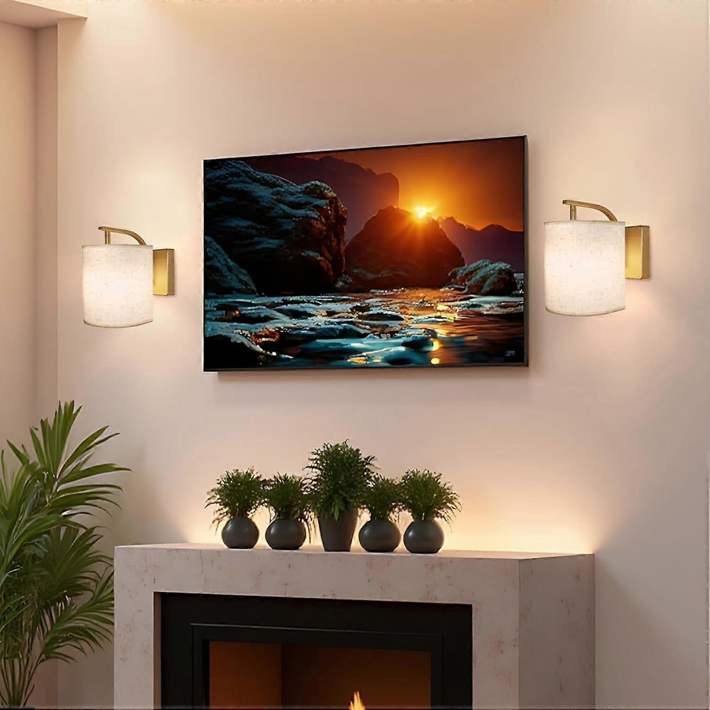 Battery Operated Wall Sconces Set of 2, Rechargeable LED Lights, Remote, 12 RGB Colors, Gold