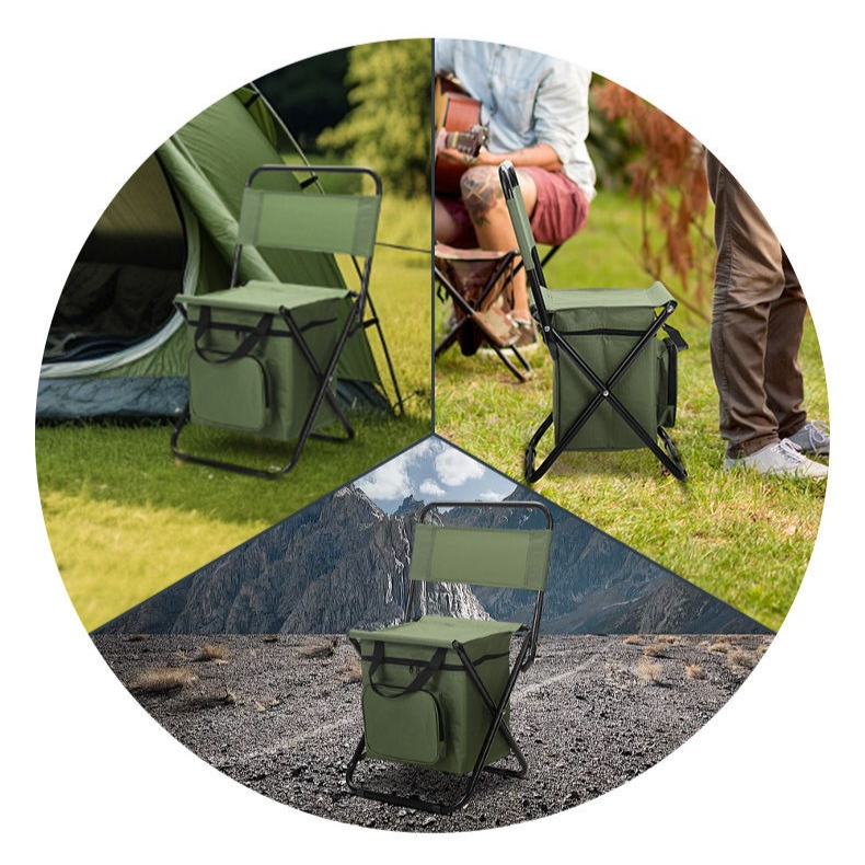3-in-1 Outdoor Folding Chair with 10L Insulated Cooler, Durable Oxford Fabric, for Camping and Picnics - Blue