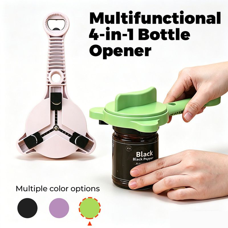 4-in-1 Multi-Function Can Opener, Essential Kitchen Tool for Opening Lids, Multi-Size Bottle Opener - Green