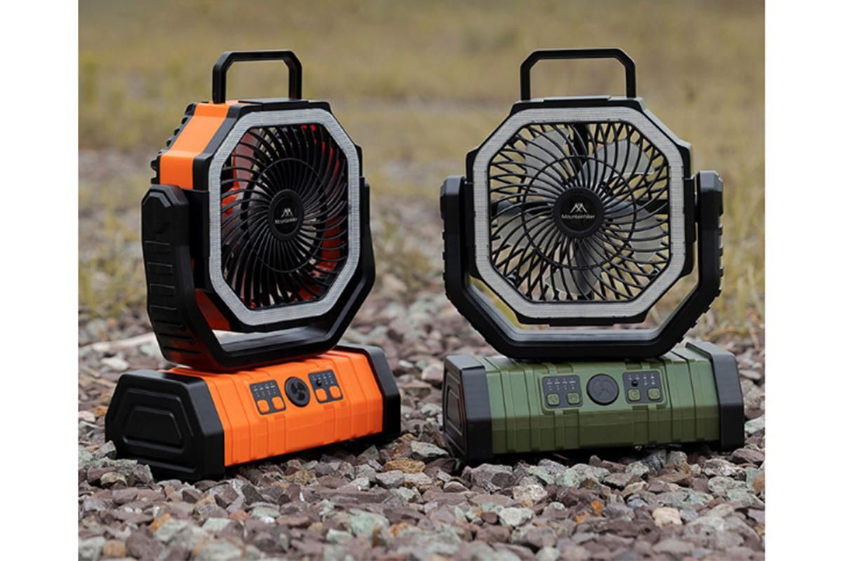 Portable Camping Fan with Light Large Capacity Outdoor Rechargeable Tent Fan - Army Green