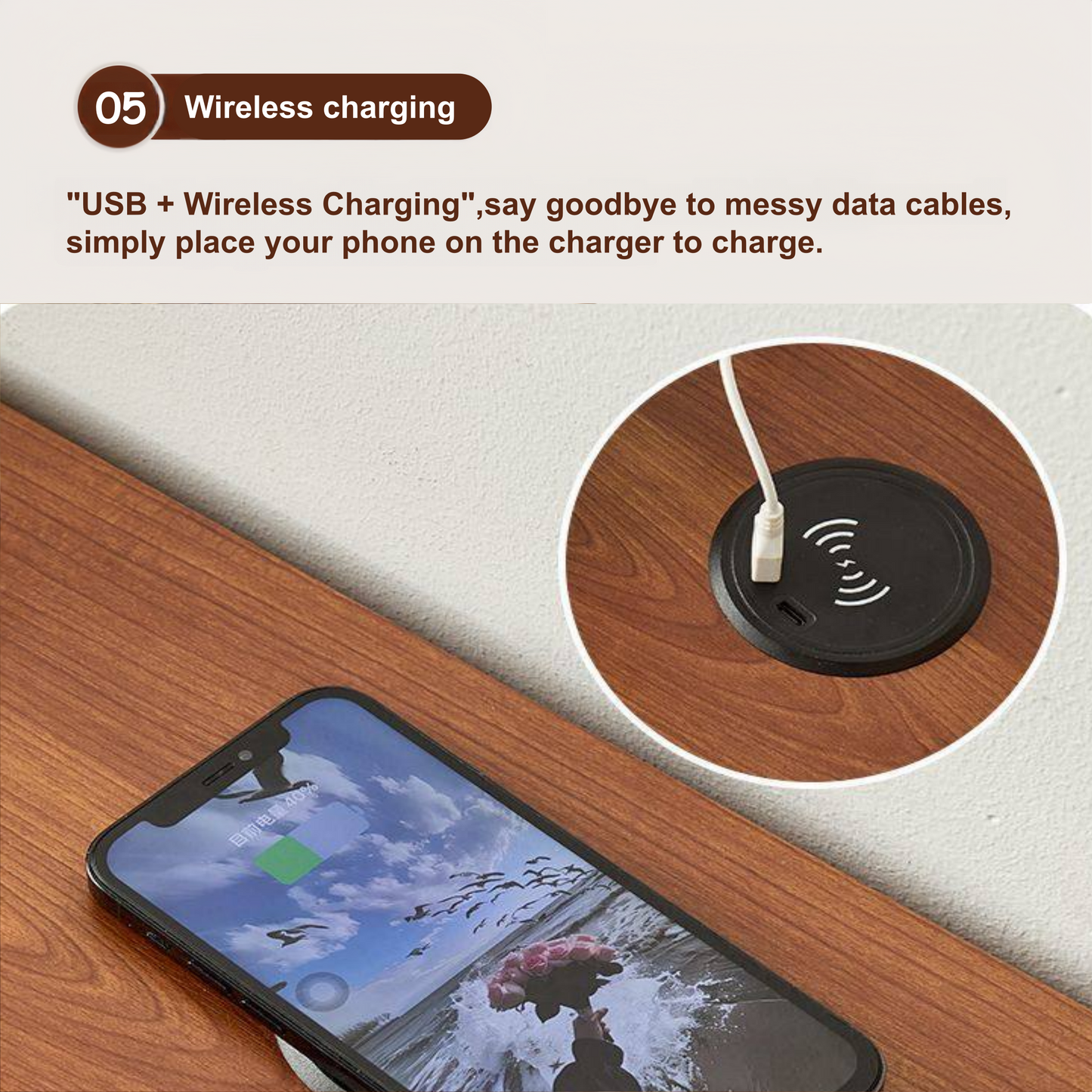 Bedside Table with Wireless Charging Station,LED Nightstand with Open Storage Drawers for Small Cats and Dogs Bed, Cozy Home for Living Room, Bedroom, Office, Sofa Side