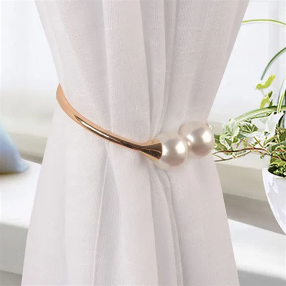 Curtain Tiebacks, Pearl Bracelet Decorative Curtain Tie Backs Wrist can be Worn 2Pcs Window Curtain Tieback for Home Office Decor Drapery Curtain holdbacks with Ties (Gold)