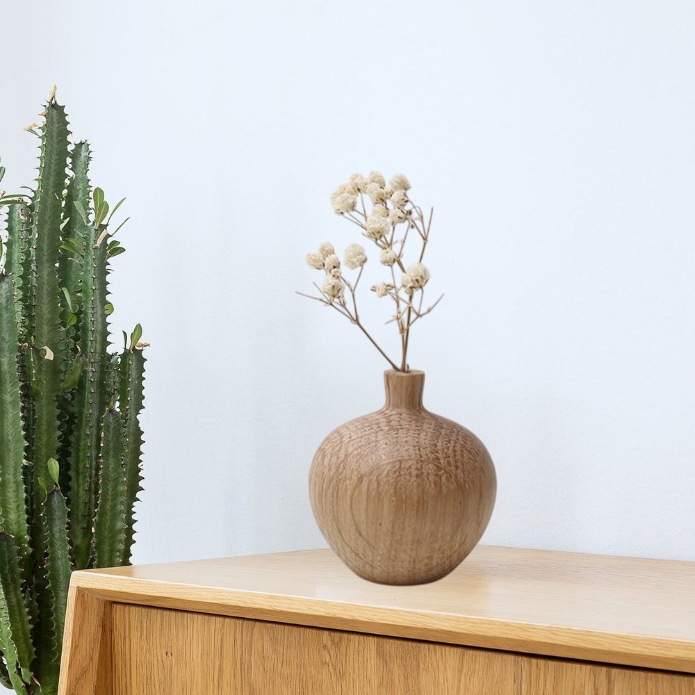 Handcrafted Wooden Vase | Natural Brown Home Decor | 5x4.5x4.5cm Rustic Flower Holder | Feng Shui Decor Piece | Living Room Centerpiece