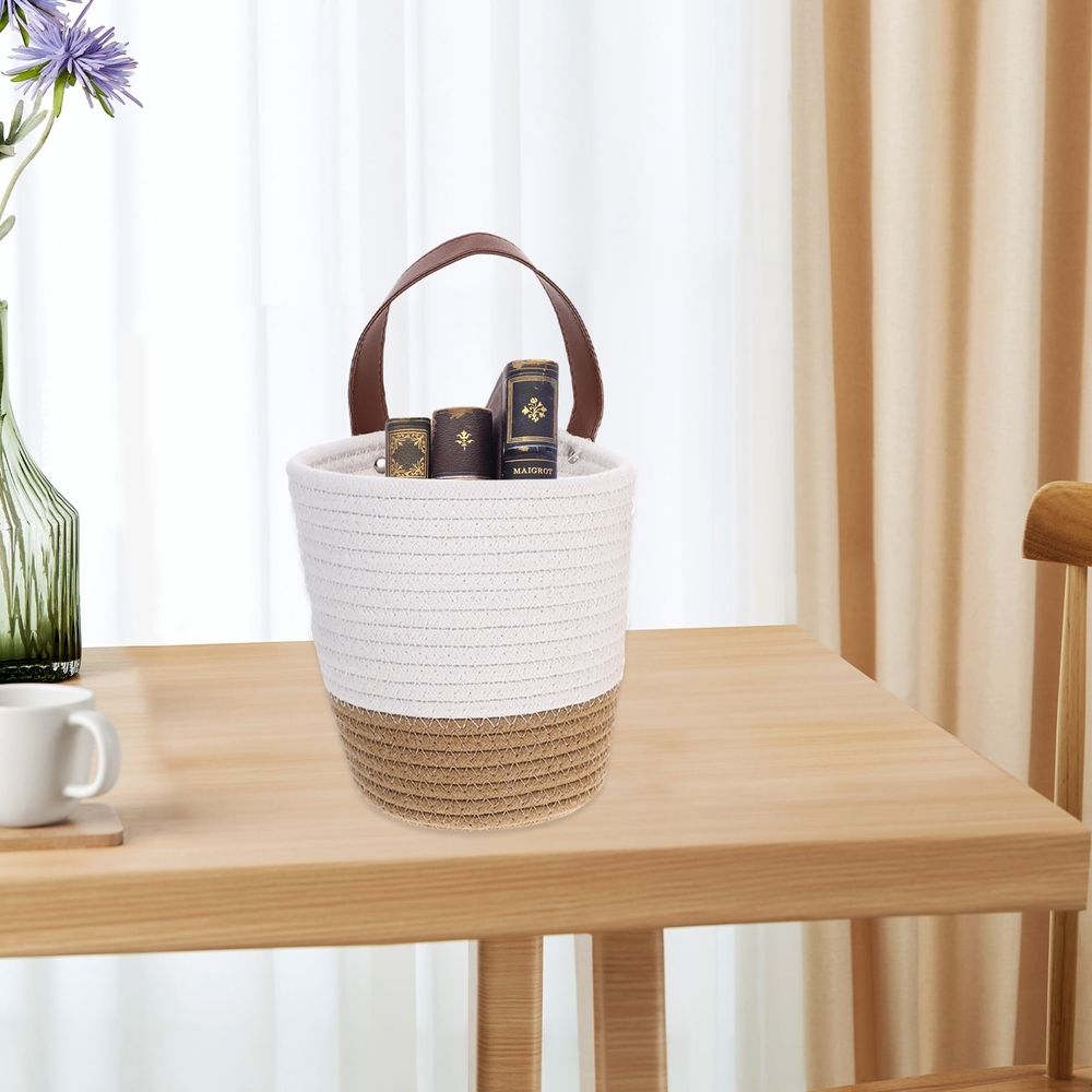 2Pcs White Hanging Woven Basket Wall Storage Basket with Pastoral Style Design