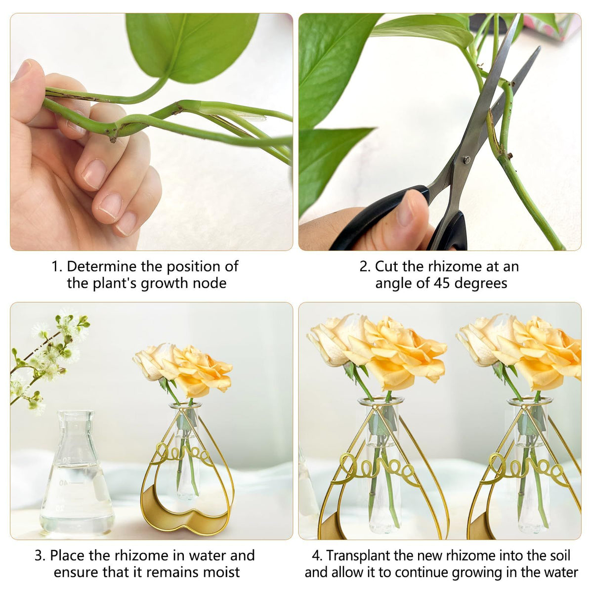 Cute Glass Flower Vase for Party Wedding Decorations,Geometric Decor Vase with Gold Test Tube Vase(Heart-Shaped)