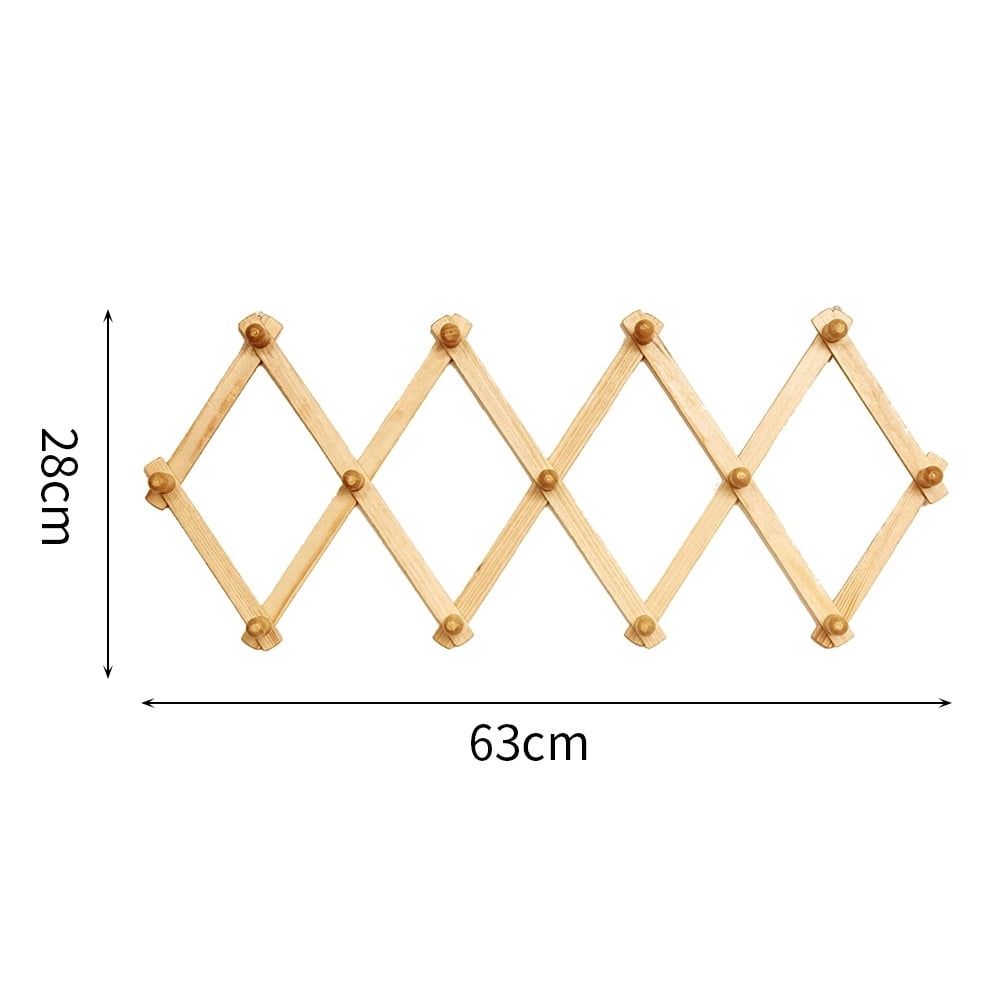 Expandable Coat Rack Wall Mounted, Accordion Wall Hanger, Real Wooden Plank Wall Hat Rack, 13 Peg, Natural