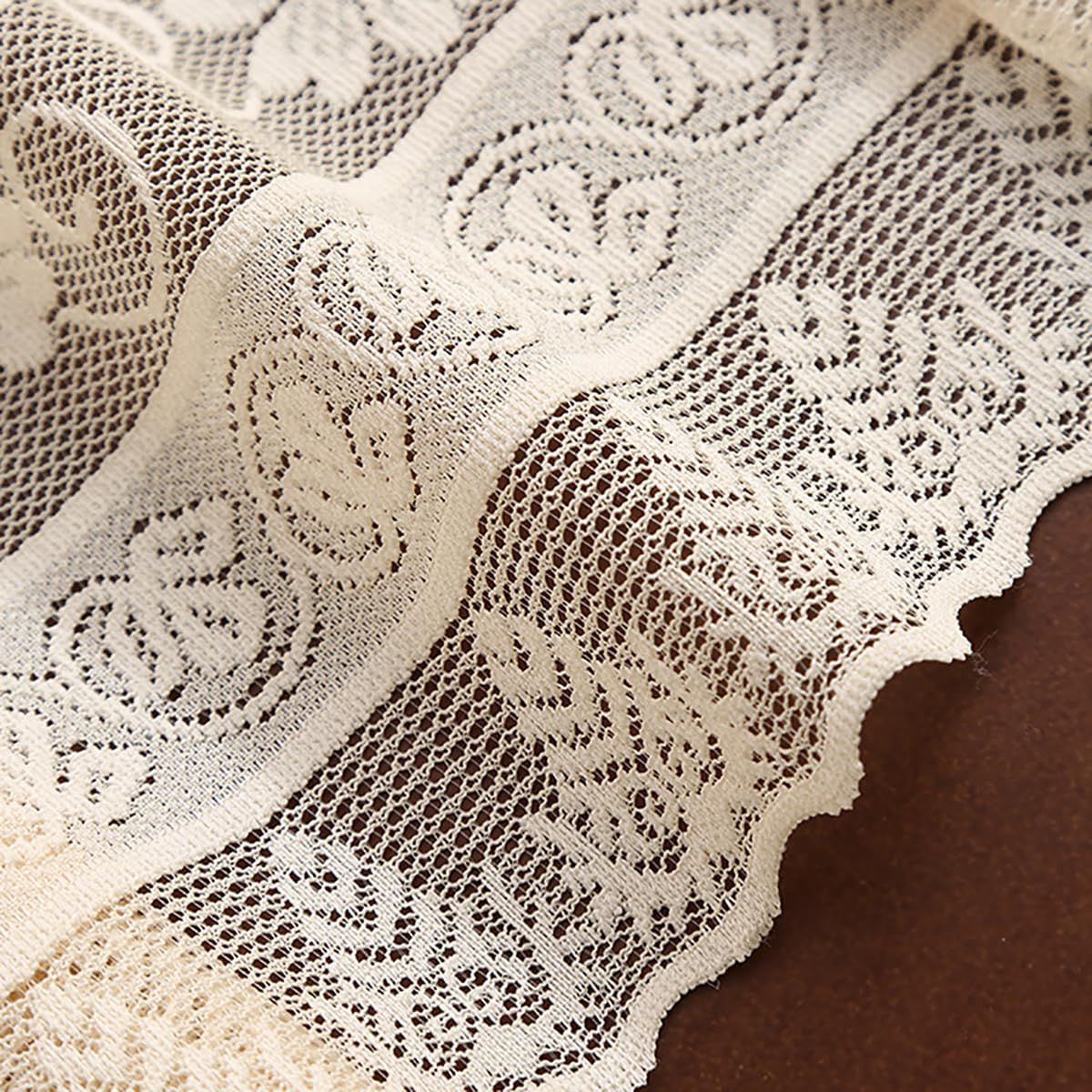 Knitted Hollow Table Runner, Bohemian Cotton Wedding Table Runner,Rustic Woven Dining Table Decor (S1, 12 x 70 Inch)