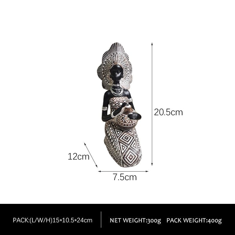 African Girl Exotic Figurine Lady Women Tribal Figurines Ornament Decorative Statue Home Decorations Resin Figurine (2pcs)