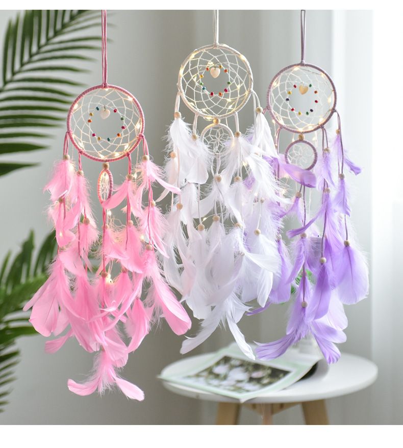Bedroom Decorative Hanging Decorations Hangings Room ,Nursery Decor for Girls Boys, Handmade Feather Wall Decor with Lights(2pcs)