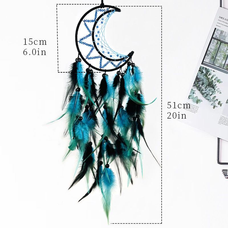 Moon Dream Catcher for Bedroom Black&Blue Feather Dreamcatcher for Kids Girls Adult Dream Catchers Ornaments for Bedroom(2pcs)