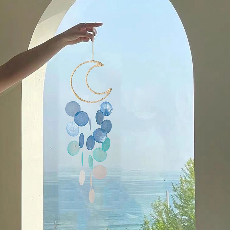 Shell Moon Wind Chime Wall Decor Hanging Mobile Decorative Ocean Handmade Home Decor Eye-catching Exquisite Creative(3pcs)