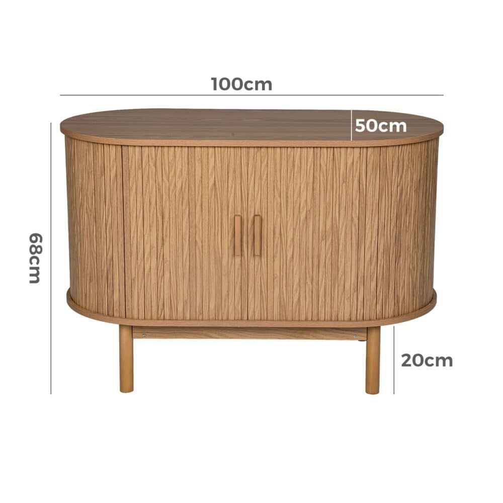 Natural Wood Ribbed Sideboard Cabinet
