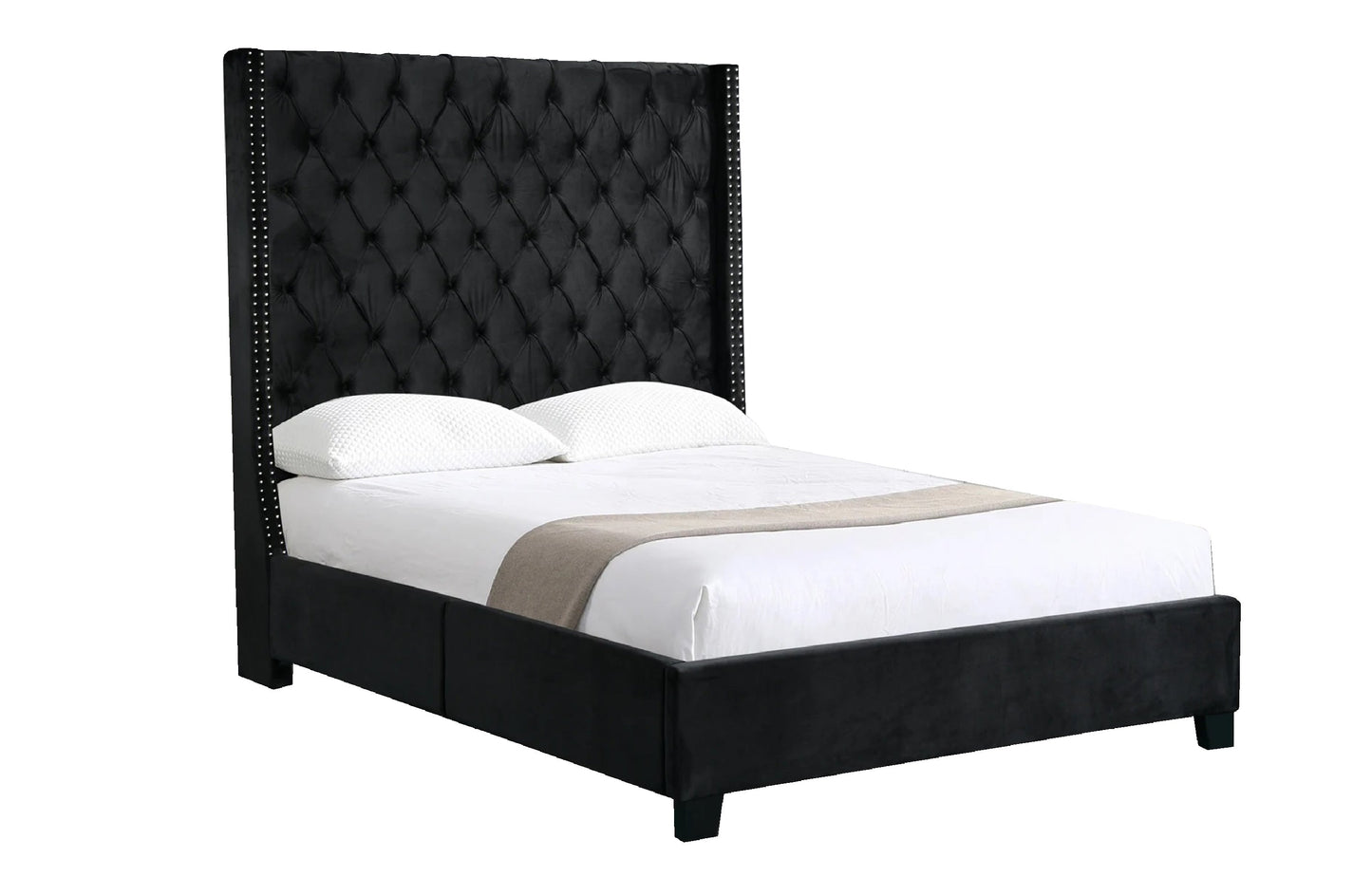 Ella Black Velvet Winged Bed 180cm - Queen