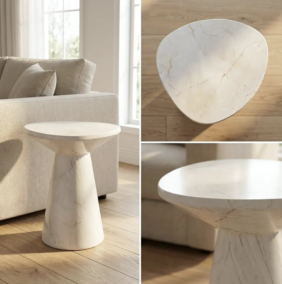 Interior Ave - Veneta Stone Side Table - Calacatta Ivory Finish
