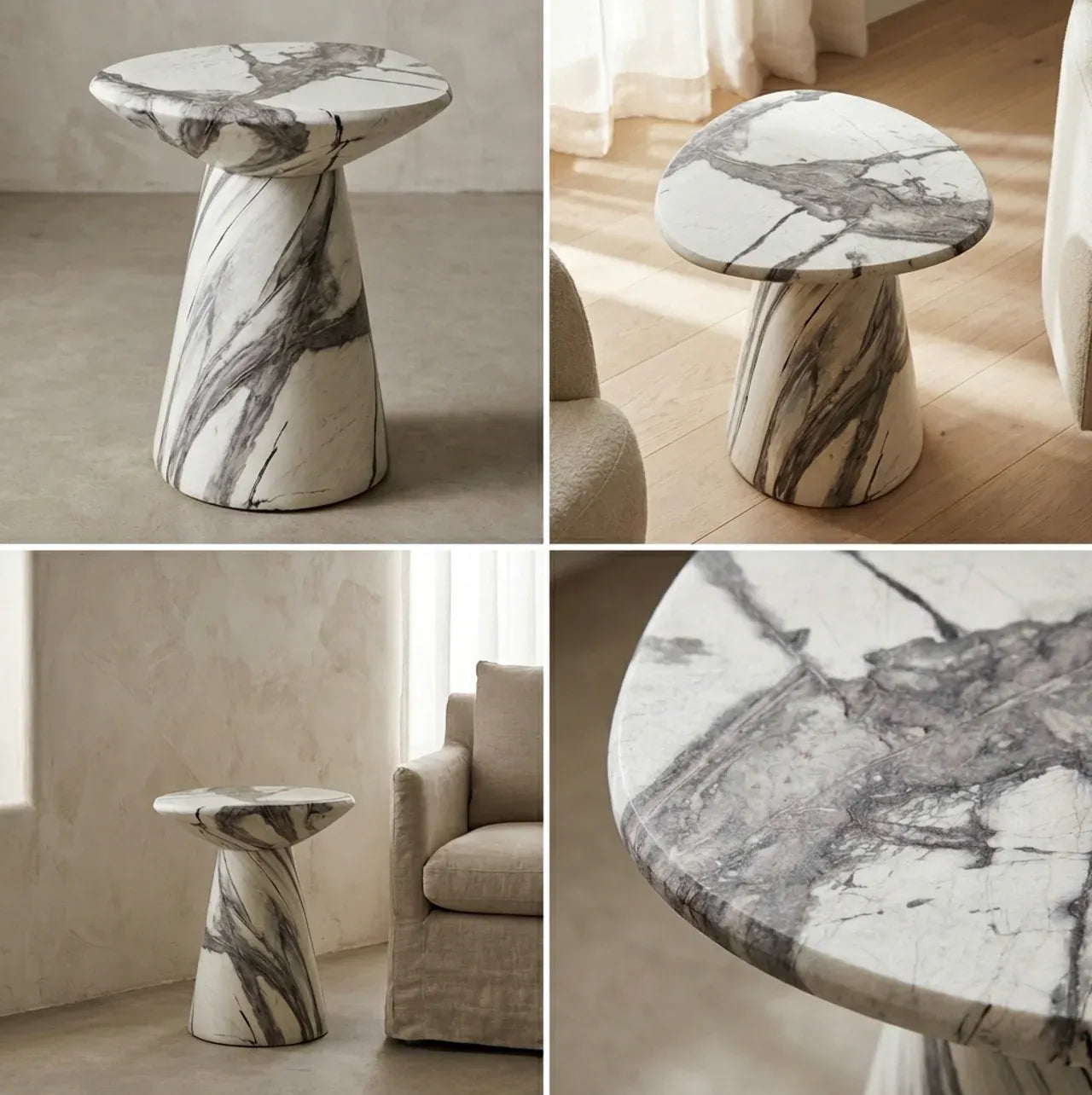 Interior Ave - Veneta Stone Side Table - Panda Marble Finish