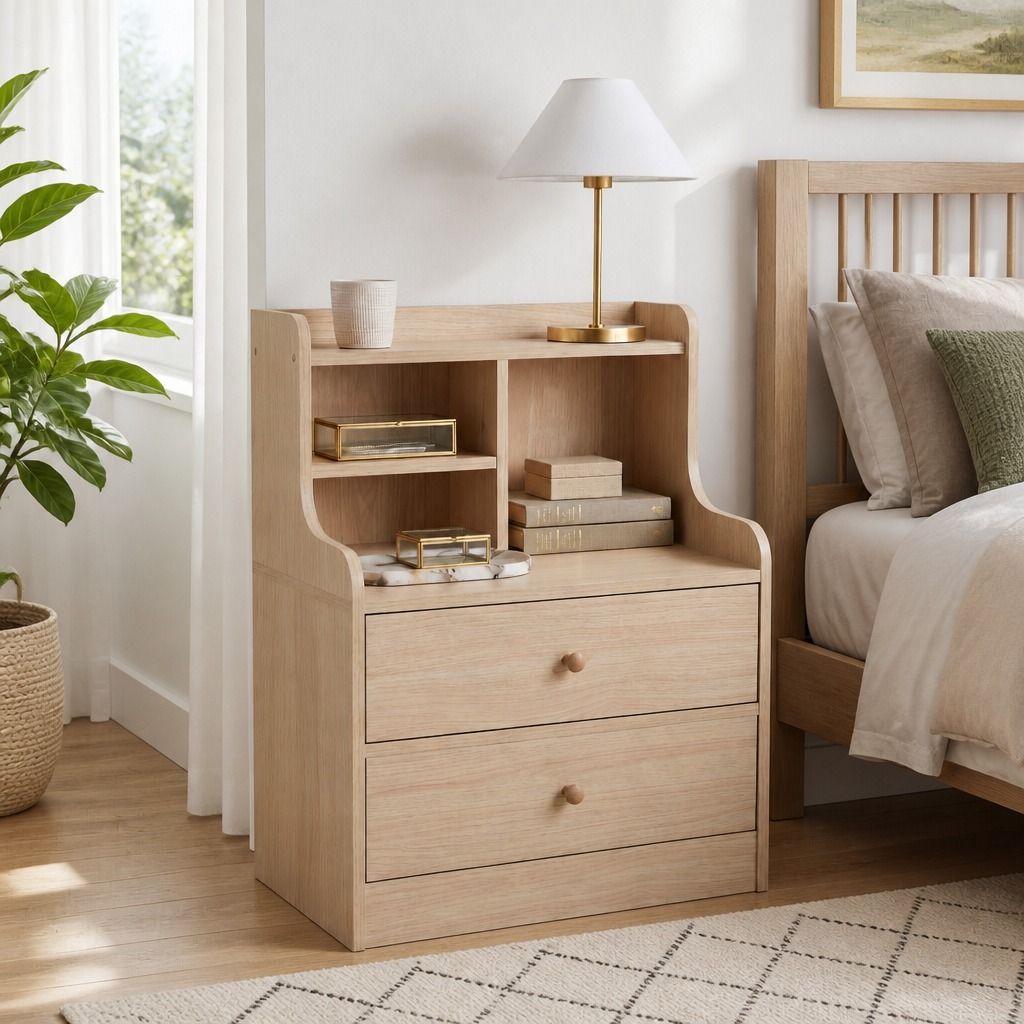 HYGGO Wooden Bedside Table Nightstand Drawer Storage Minimalist Multi-Functional