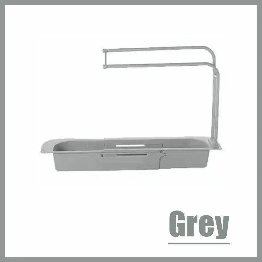 Telescopic Sink Rack Holder Expandable Storage Drain Basket Home Kitchen Kit - Grey