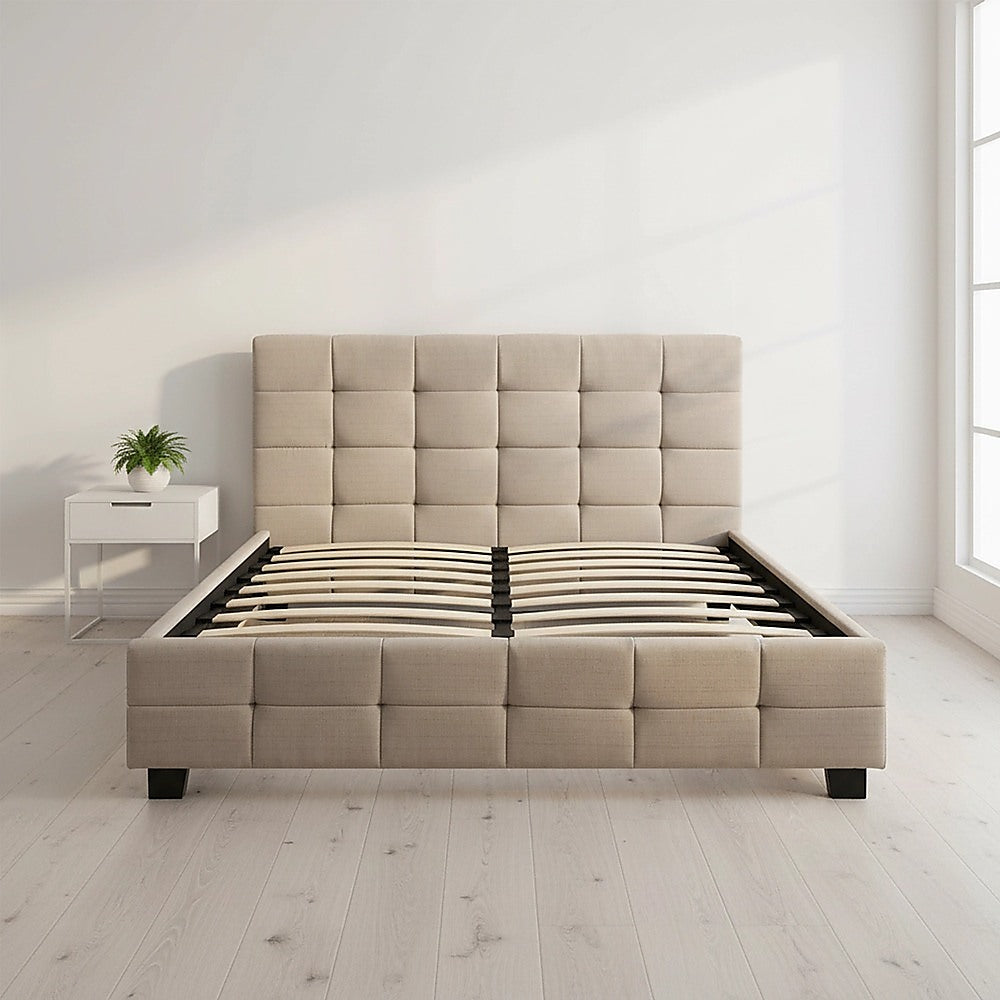 Linen Fabric Queen Deluxe Bed Frame Beige