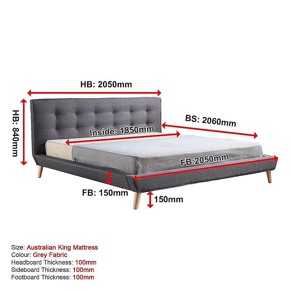 King Linen Fabric Deluxe Bed Frame Grey