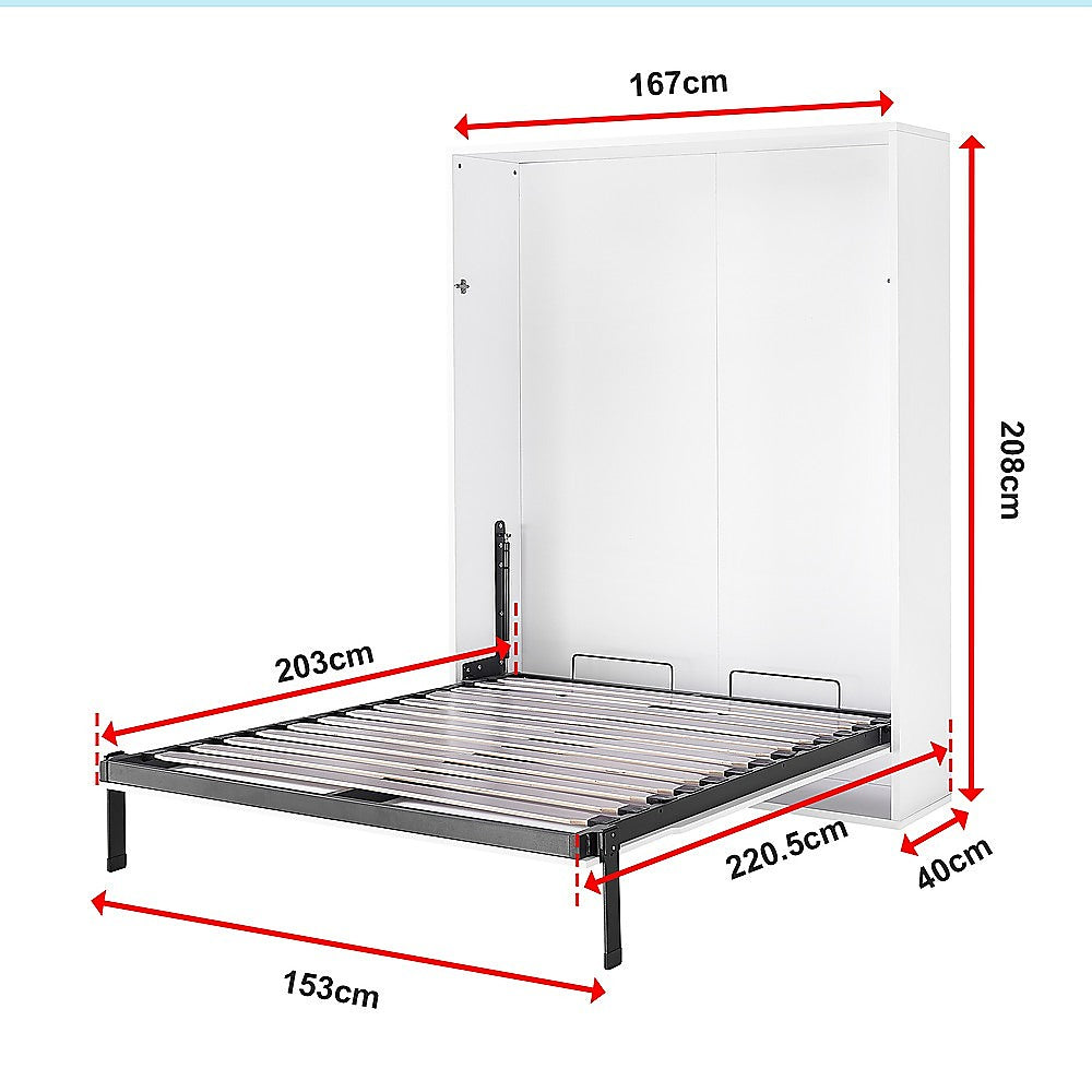 Queen Wall Bed in White – Space Saving Murphy Bed Kit with Black Door Handle