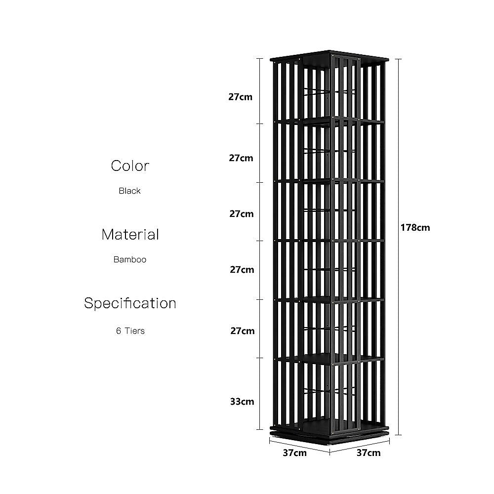 360 Rotating Bookshelf Bamboo Storage Display Rack Shelving in Black
