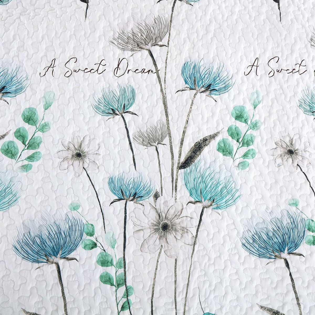 Teal Floral Dream Bedspread Coverlet 3 Piece Set