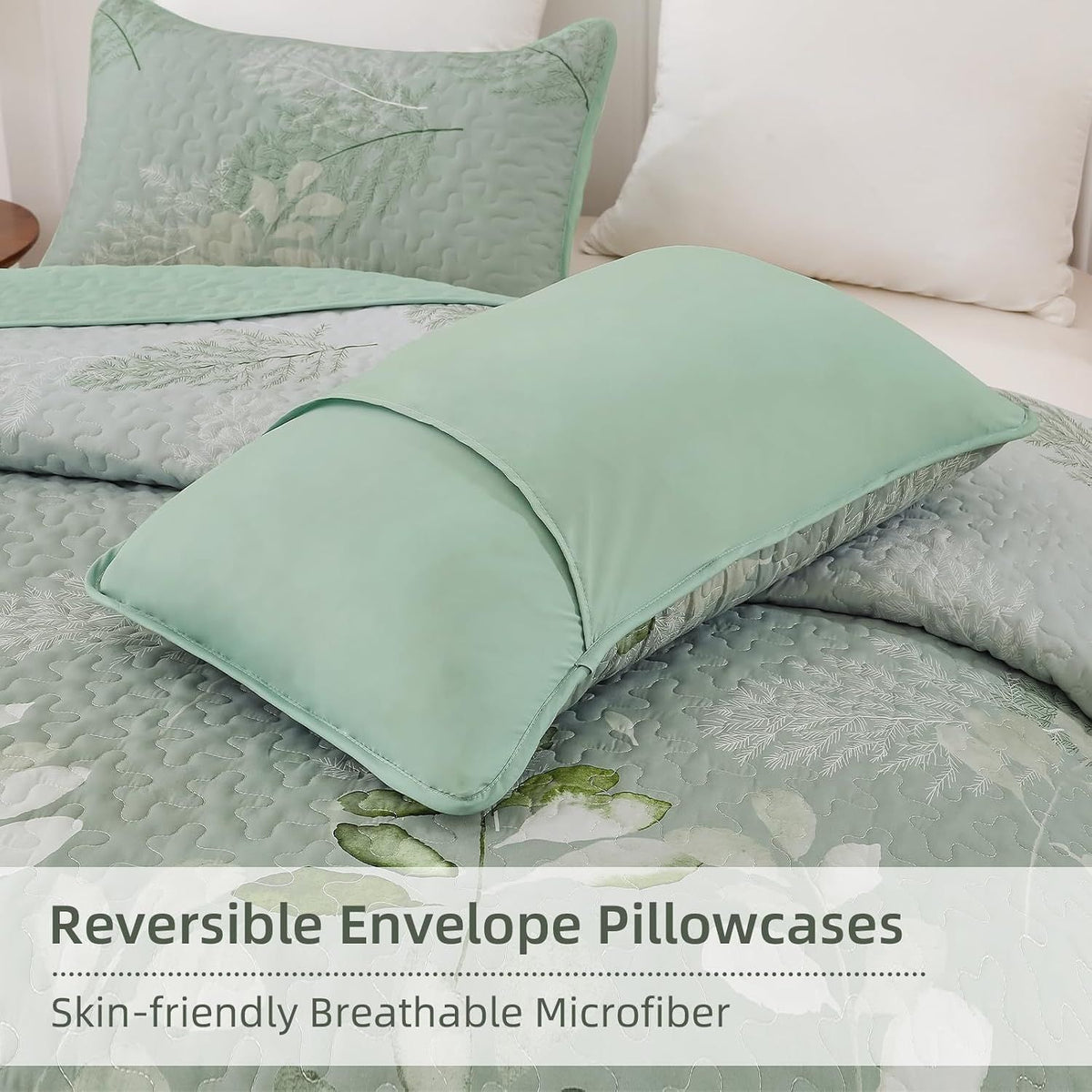 Green Floral Elysian Bedspread Coverlet 3 Piece Set
