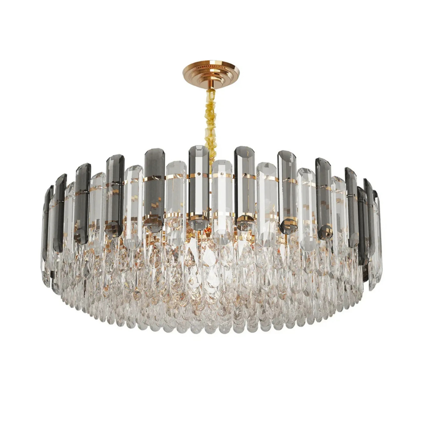 P&P Gold And Grey Smoky Crystal Chandelier With 10 E14 LED Lights And Adjustable Height