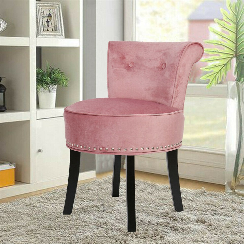 Pink Round Vanity Stool with Padded Seat and Backrest