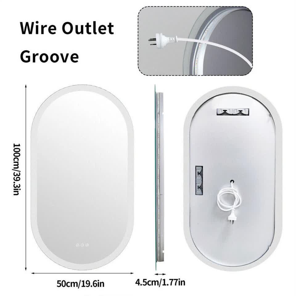 Premium Oval LED Anti-Fog Bathroom Mirror(100x50cm)