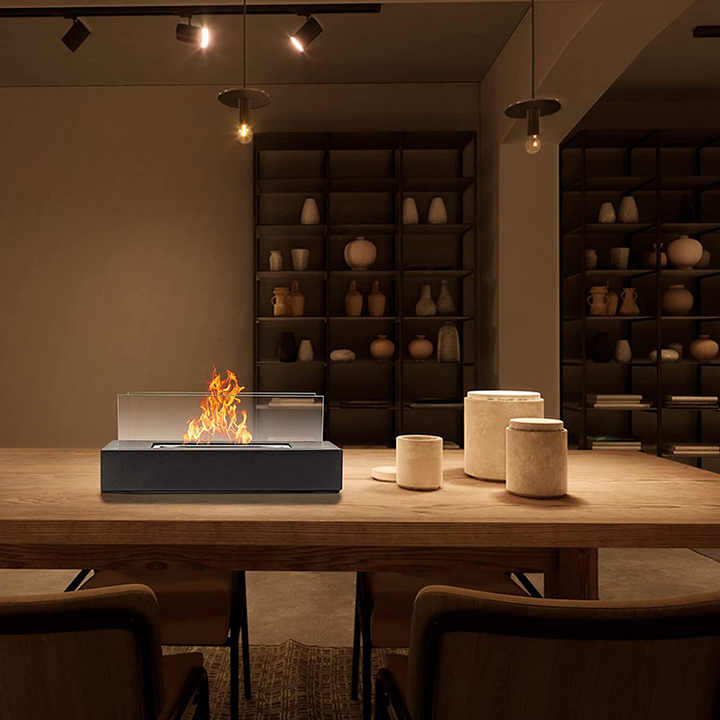 Not removable Portable Tabletop Bioethanol Fireplace - White Rectangular Design with Glass Shields