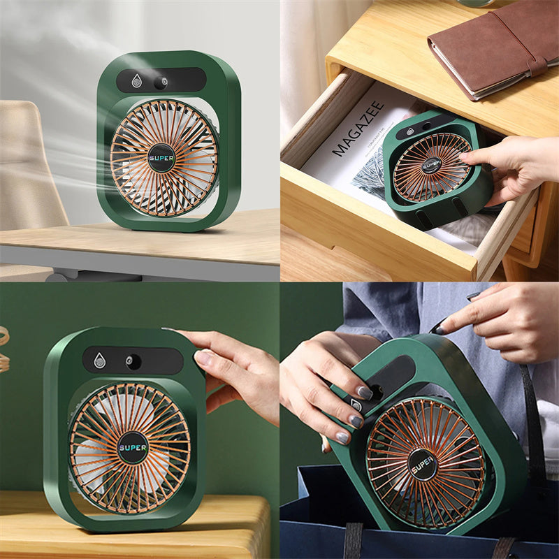 Portable USB Rechargeable Misting Fan โ Compact Personal Fan with Cooling Spray - Green Colors