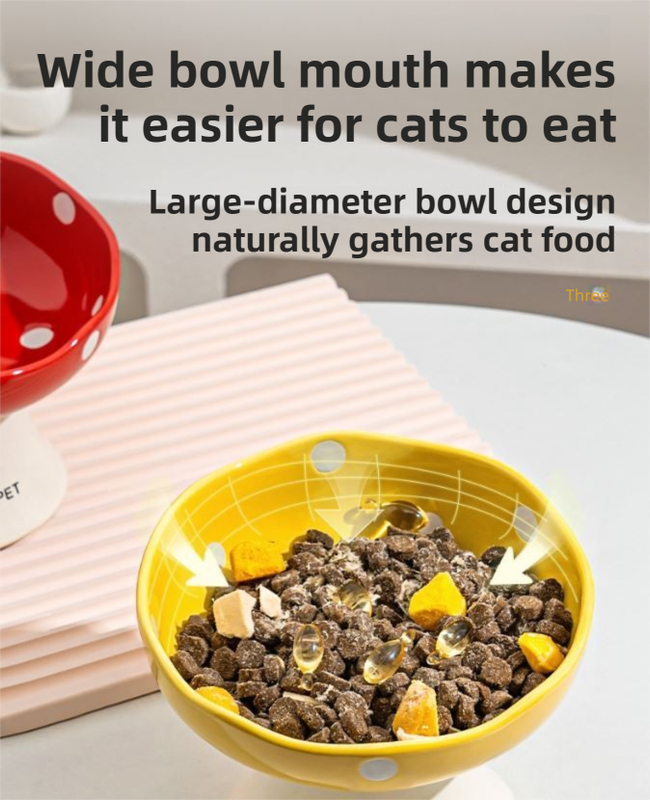Yellow Elevated 15° Tilted Ceramic Cat Bowl - Anti-Chin Acne Glaze Finish, Non-Slip Weighted Base & Neck Protection Pet Feeder