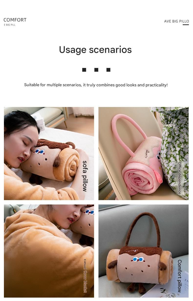 Pink 100*170cm Cartoon Hand-Carry Roll-Up Blanket - Plush Flannel Nap Blanket with Pillow Function, Portable Office & Travel Throw for Home, Car, and Sofa Use - Soft, Machine Washable, Multi-Scene Use