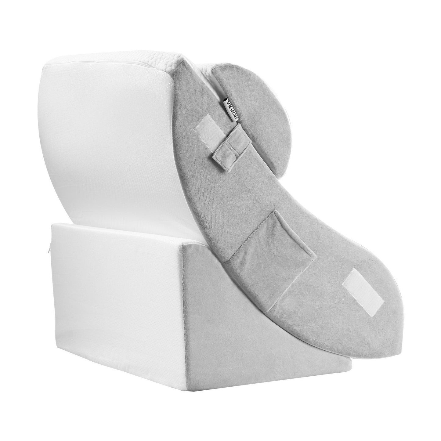 Wedge Pillow for Sleeping, 4 Pcs Adjustable Orthopedic Bed Wedge Set, Support Leg Neck Shoulder, Post Surgery Pillow for Back Pain, Acid Reflux, Snoring Relief, Sitting up in Bed, White/Grey