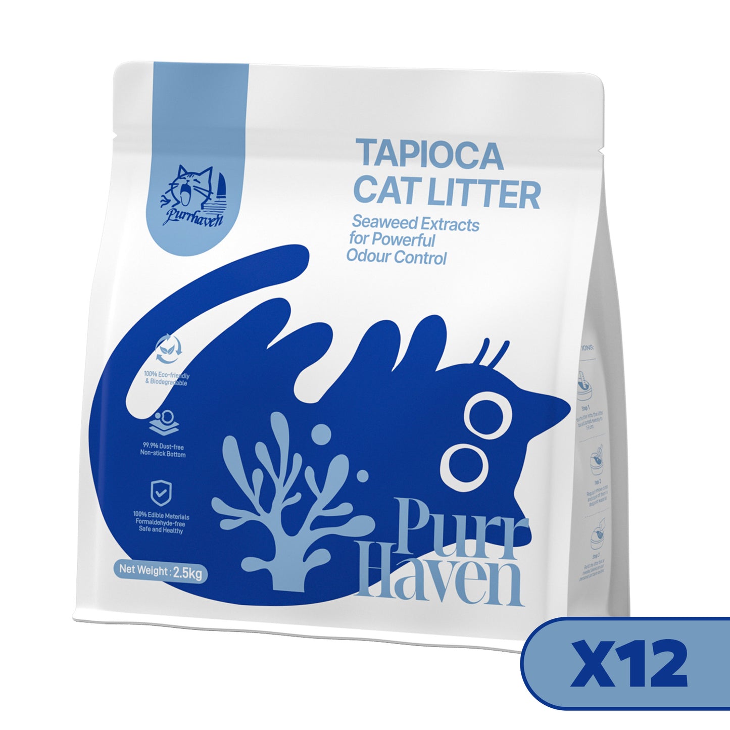 PurrHaven Tapioca Clumping Cat & Kitty Litter, 30kg (12 Pack),Dust Free,Plant-Based,Easy to Clean,Odour Neutraliser,Rapid Liquid Absorption,Non-Toxic Formula