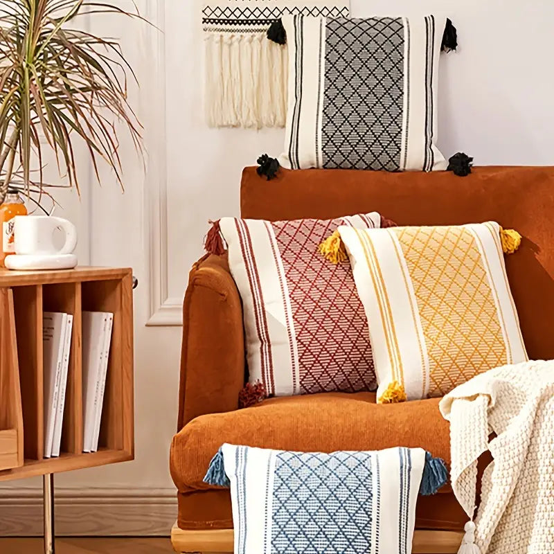 Geometric Tassel Throw Pillow Case for Home Decor