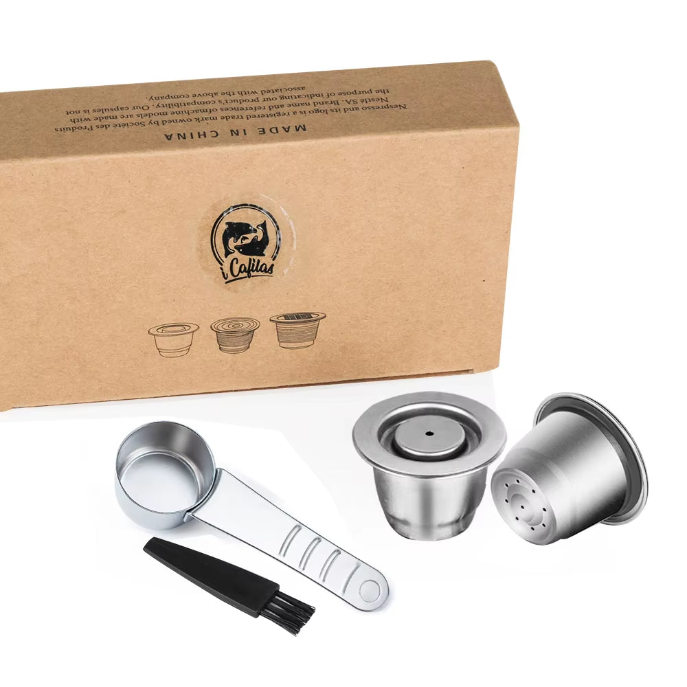 Icafilas Coffee Capsule Reusable for Nespresso Cafe Machine Stainless Steel Pod Reutilisable Coffee Filters Eco-Friendly Cup