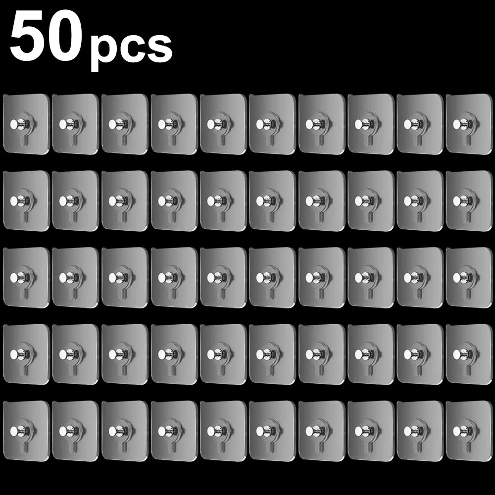 50/10Pcs Self-Adhesive Wall Hooks for Photo Frame Clock Strong Adhesive Transparent Nails Wall Hook Hangers Hanging Nail Holders