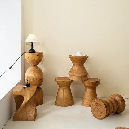 Solid Wood Geometric Stool Side Table