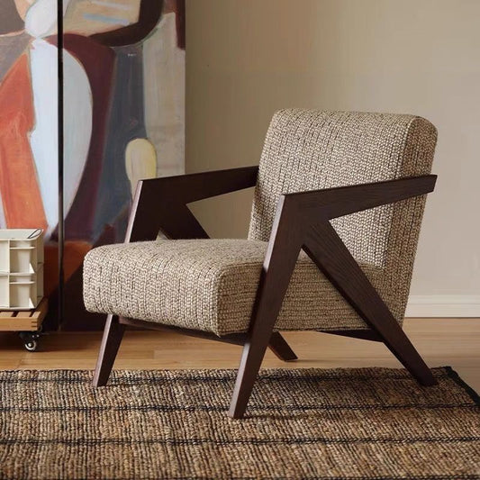 Medieval Style Solid Wood Armchair with Upholstered Seat