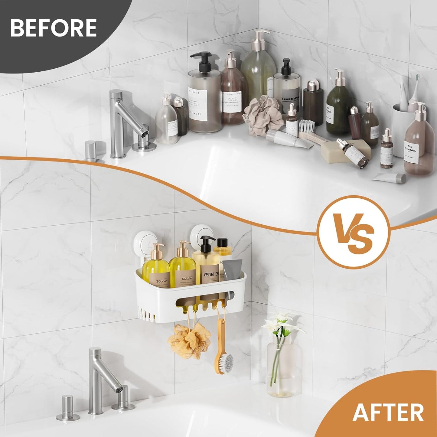 TAILI Shower Caddy Suction Cup No-Drilling Removable Shower Basket Powerful Heavy Duty Caddy Suction Cup Waterproof Caddy Organizer for Bathroom & Kitchen Nice-Shower Caddy