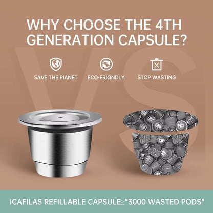 Icafilas Coffee Capsule Reusable for Nespresso Cafe Machine Stainless Steel Pod Reutilisable Coffee Filters Eco-Friendly Cup