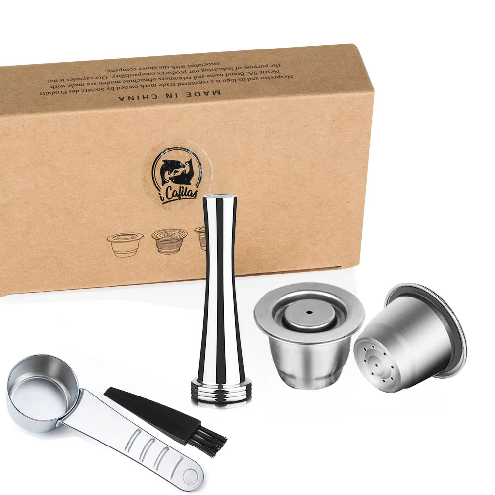 Icafilas Coffee Capsule Reusable for Nespresso Cafe Machine Stainless Steel Pod Reutilisable Coffee Filters Eco-Friendly Cup
