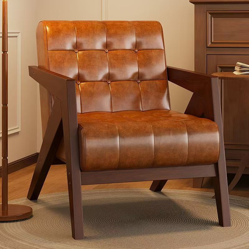 Medieval Style Solid Wood Armchair with Upholstered Seat