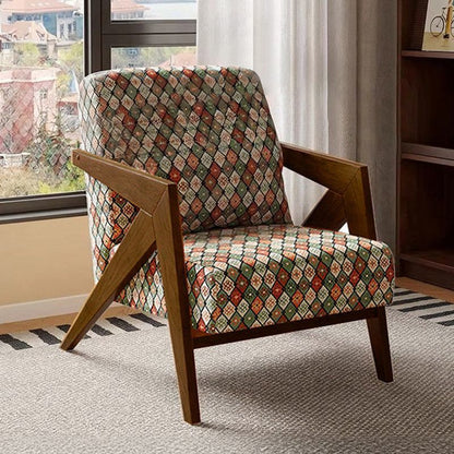 Medieval Style Solid Wood Armchair with Upholstered Seat