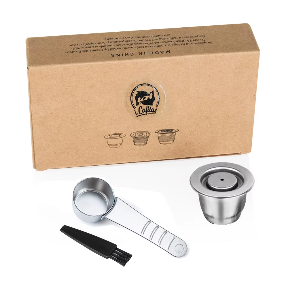 Icafilas Coffee Capsule Reusable for Nespresso Cafe Machine Stainless Steel Pod Reutilisable Coffee Filters Eco-Friendly Cup