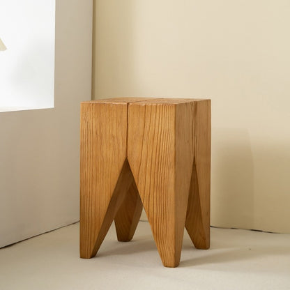 Solid Wood Geometric Stool Side Table