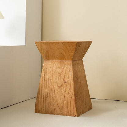 Solid Wood Geometric Stool Side Table