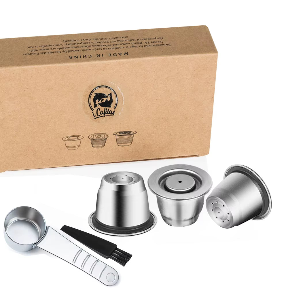 Icafilas Coffee Capsule Reusable for Nespresso Cafe Machine Stainless Steel Pod Reutilisable Coffee Filters Eco-Friendly Cup